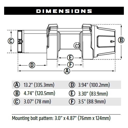 VRX 25 Powersports Winch 机身尺寸图1