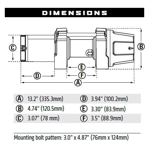 VRX 25-S Powersports Winch 机身尺寸图1