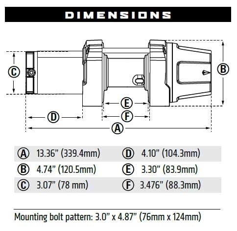 VRX 35 Powersport Winch 机身尺寸图1