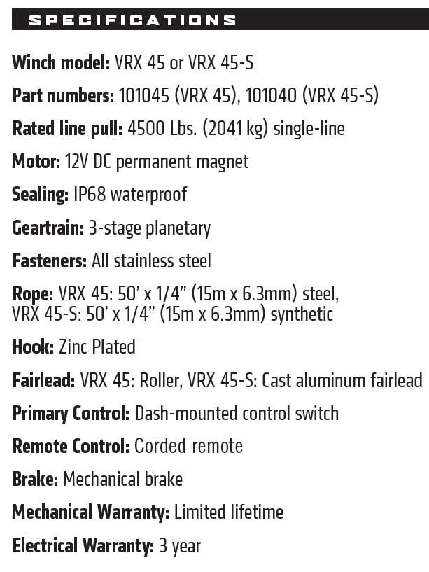 0004036 vrx 45 4500 lb winch 101045 0004036 vrx 45 4500 lb winch 101045