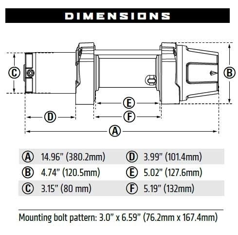 VRX 45 - 4500 lb Winch 机身尺寸图1
