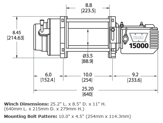 M15 12V Heavyweight Winch 机身尺寸图1