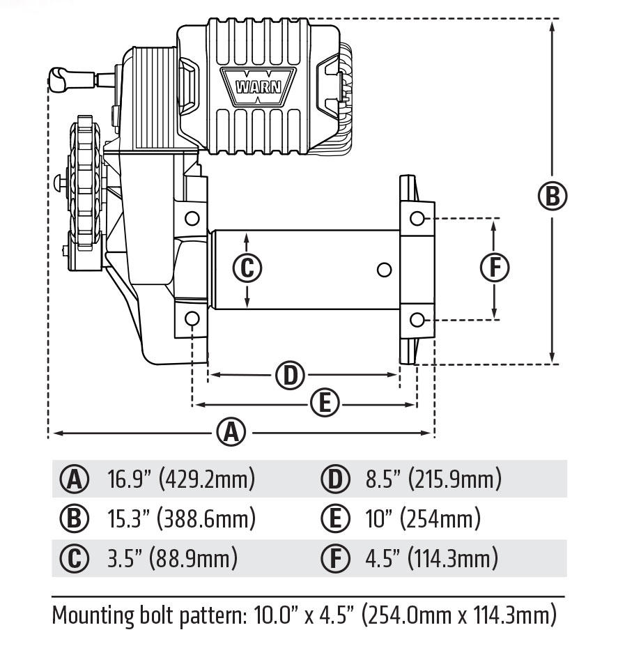 M8274 10,000lb Winch with Steel Rope 机身尺寸图1