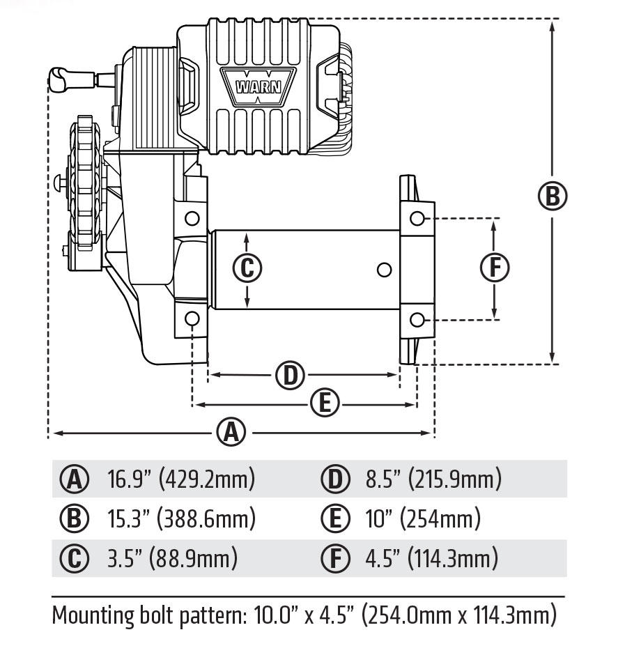 M8274-S 10,000lb Winch - Synthetic 机身尺寸图1