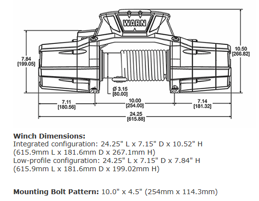 ZEON 10 Platinum Winch 机身尺寸图1