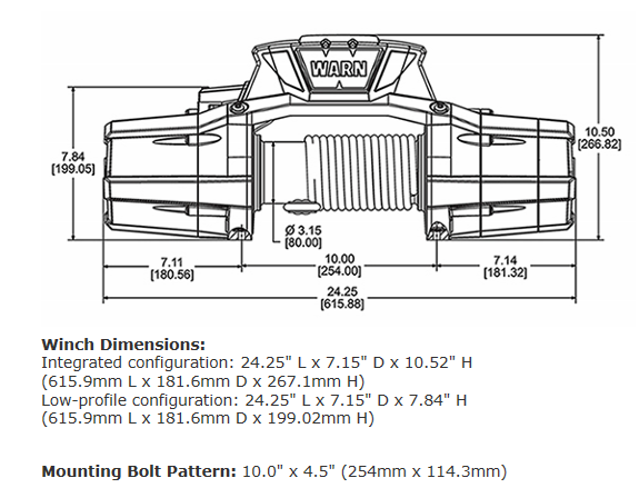ZEON 10-S Platinum Winch 机身尺寸图1
