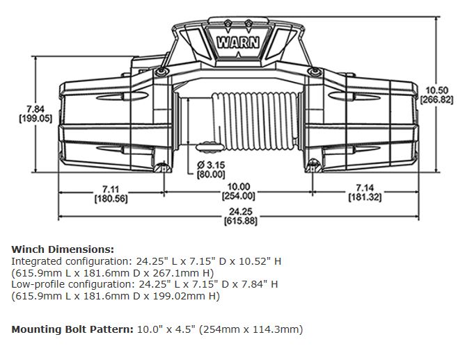 ZEON 12 Platinum Winch 机身尺寸图1