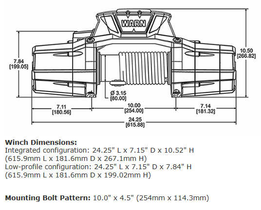 ZEON 12-S Platinum Winch 机身尺寸图1